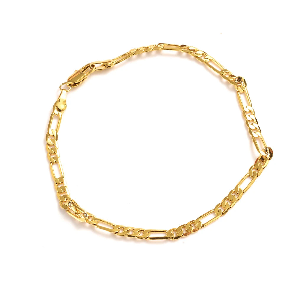 18 K Pure Gold Color Figaro Bracelet
