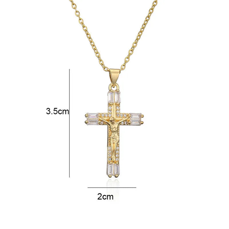 Zircon Cross Shiny Pendant Stainless Steel Necklace
