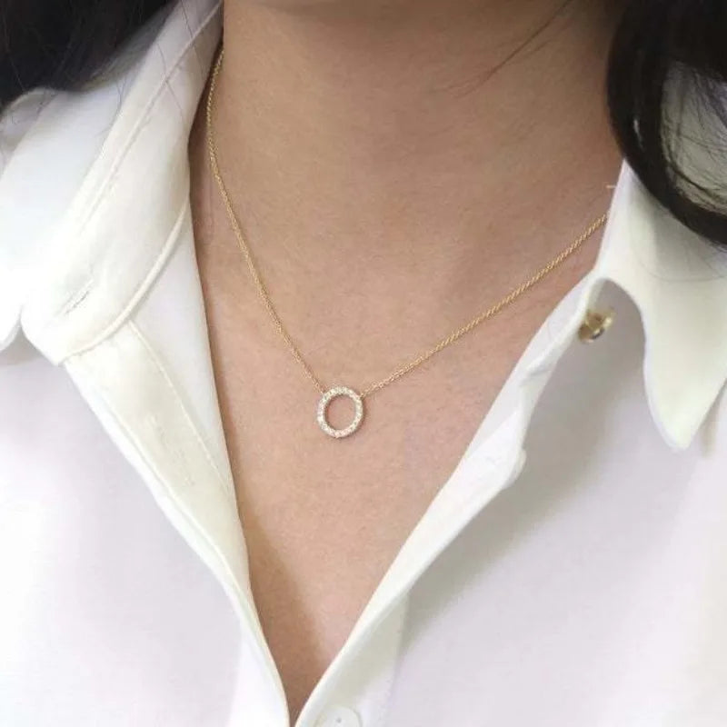 TREND ELEGANT JEWELRY SIMPLE CRYSTAL CIRCLE PENDANT