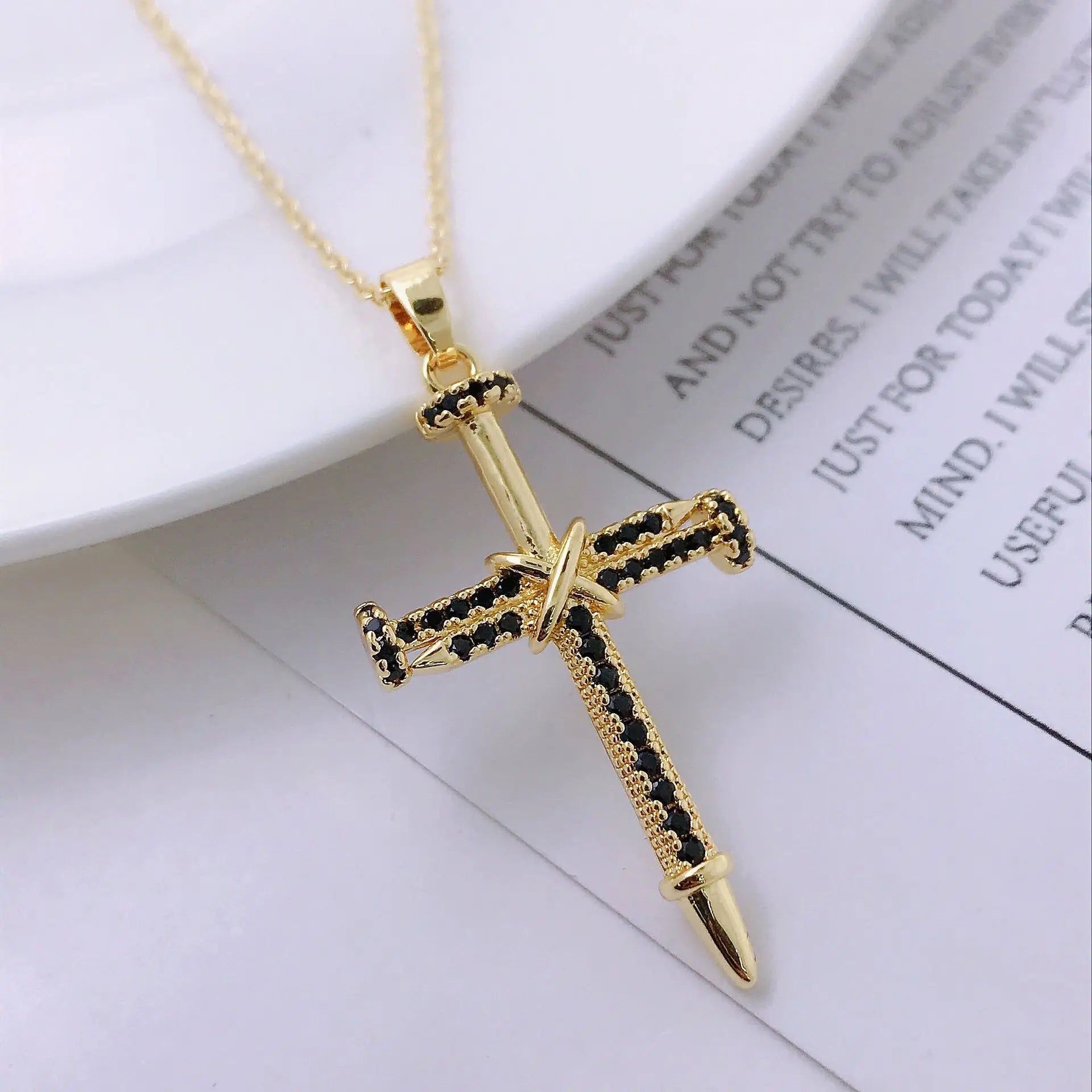 Zircon Cross Shiny Pendant Stainless Steel Necklace