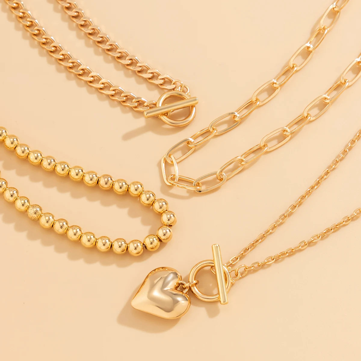 4Pcs/Set Punk Gold Color Heart