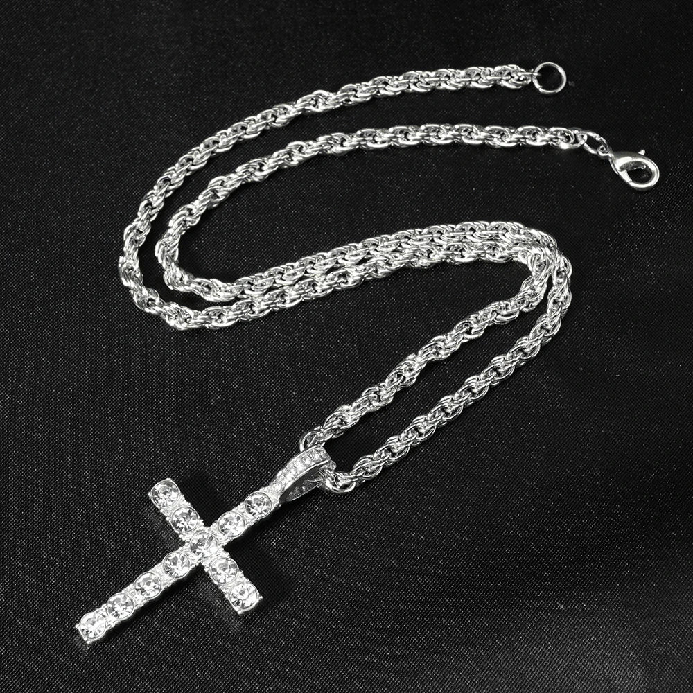 Out Cross Pendant Necklace Strap 4mm Zircon