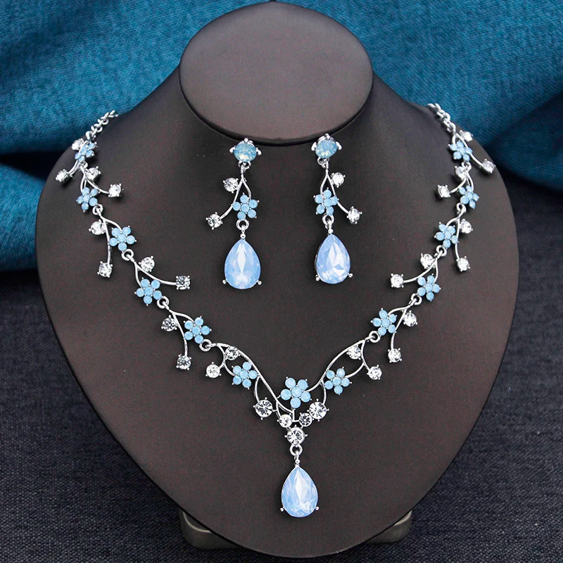 ELEGANT COLLAR 2 PCS SETS FLOWER NECKLACE AND EARRINGS