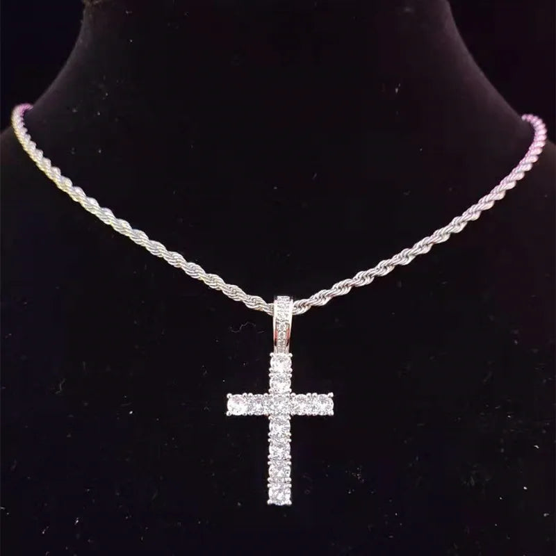 Cross Pendant Necklace with 4mm Zircon