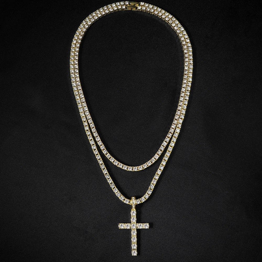 Out Cross Pendant Necklace Strap 4mm Zircon