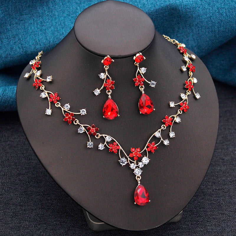 ELEGANT COLLAR 2 PCS SETS FLOWER NECKLACE AND EARRINGS