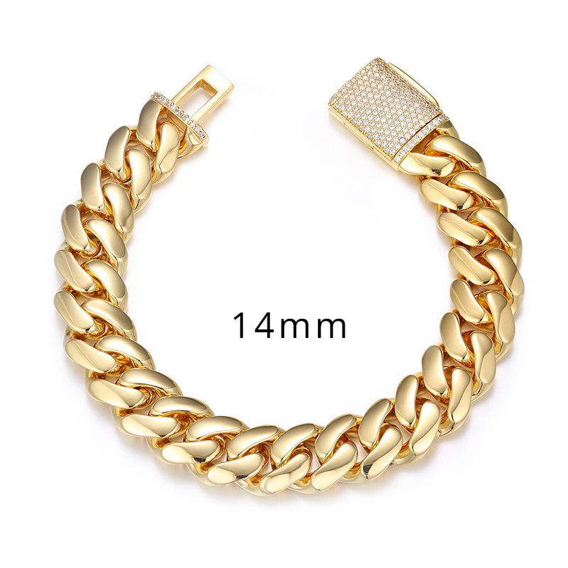 10-20mm Iced Out 5A Zircon Cuban Bracelet Plated 18k Gold Fine