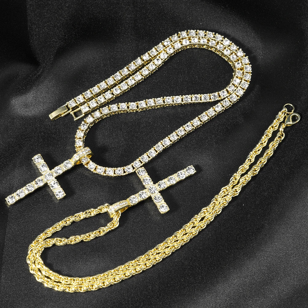 Out Cross Pendant Necklace Strap 4mm Zircon