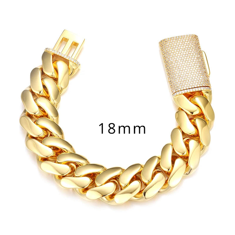 10-20mm Iced Out 5A Zircon Cuban Bracelet Plated 18k Gold Fine