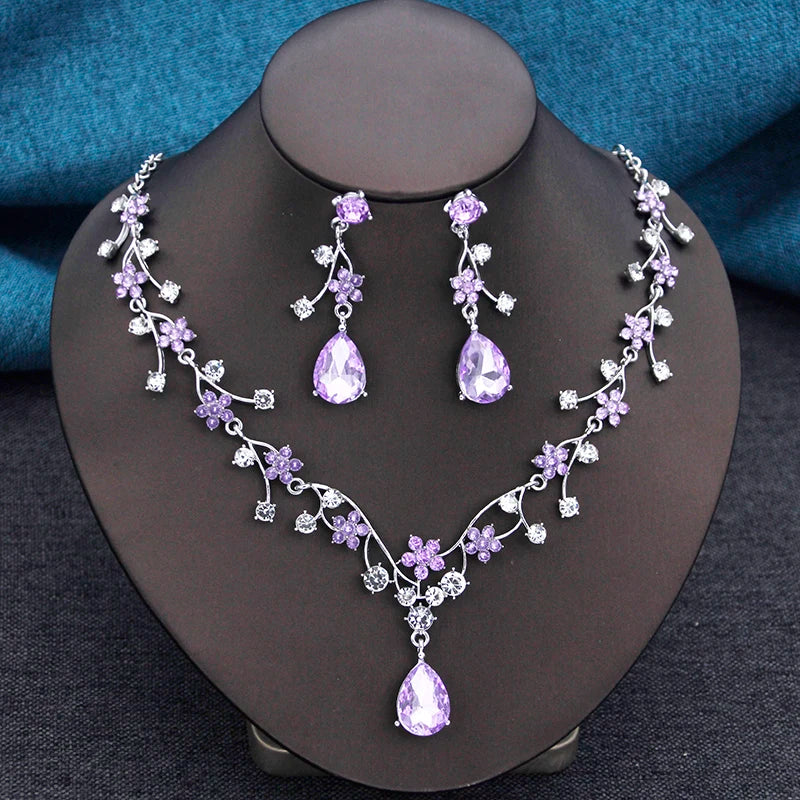 ELEGANT COLLAR 2 PCS SETS FLOWER NECKLACE AND EARRINGS