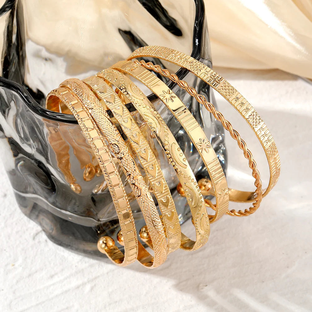 7 Pcs/Set Punk Gold Color Bracelets for Women