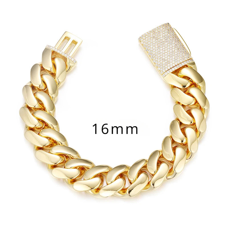 10-20mm Iced Out 5A Zircon Cuban Bracelet Plated 18k Gold Fine