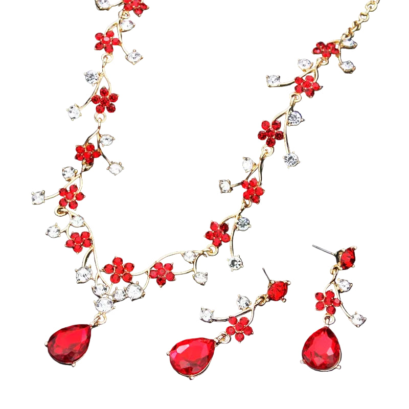 ELEGANT COLLAR 2 PCS SETS FLOWER NECKLACE AND EARRINGS