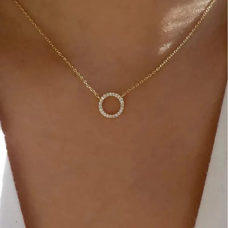 TREND ELEGANT JEWELRY SIMPLE CRYSTAL CIRCLE PENDANT
