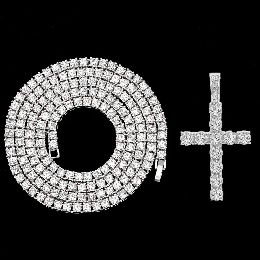 Out Cross Pendant Necklace Strap 4mm Zircon