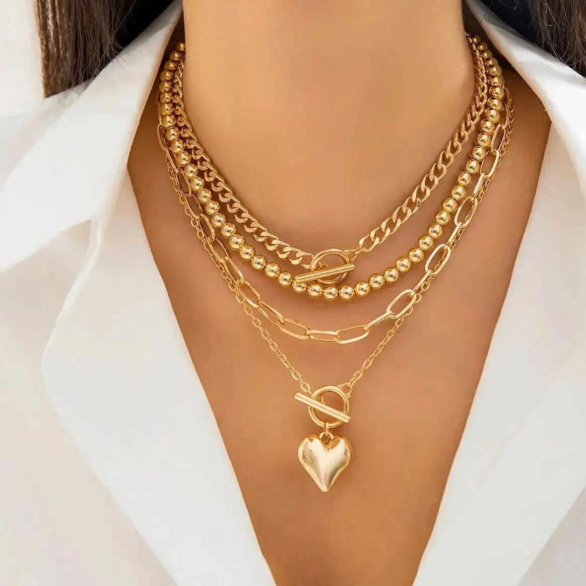 4Pcs/Set Punk Gold Color Heart