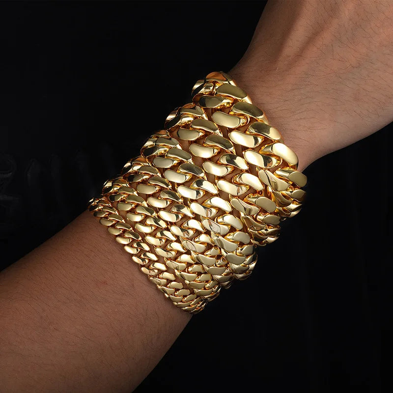 10-20mm Iced Out 5A Zircon Cuban Bracelet Plated 18k Gold Fine