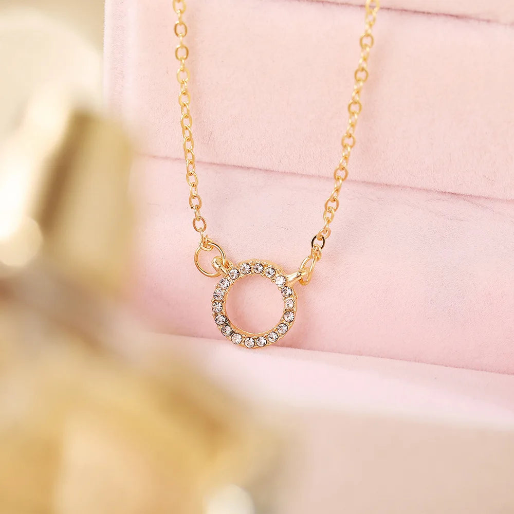 TREND ELEGANT JEWELRY SIMPLE CRYSTAL CIRCLE PENDANT