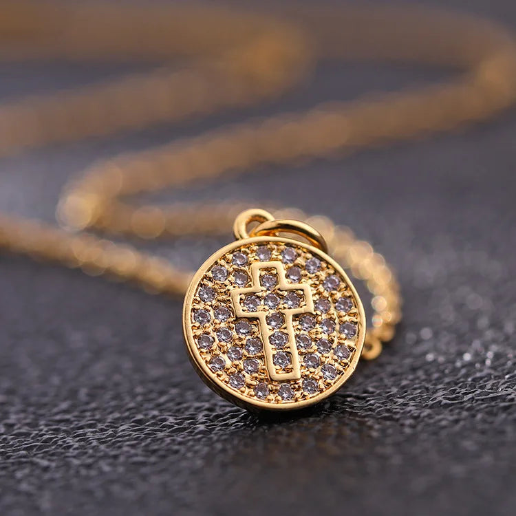 Zircon Cross Shiny Pendant Stainless Steel Necklace