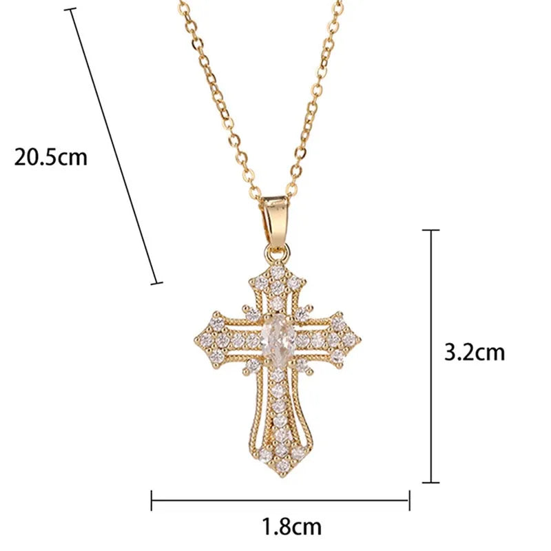 Zircon Cross Shiny Pendant Stainless Steel Necklace