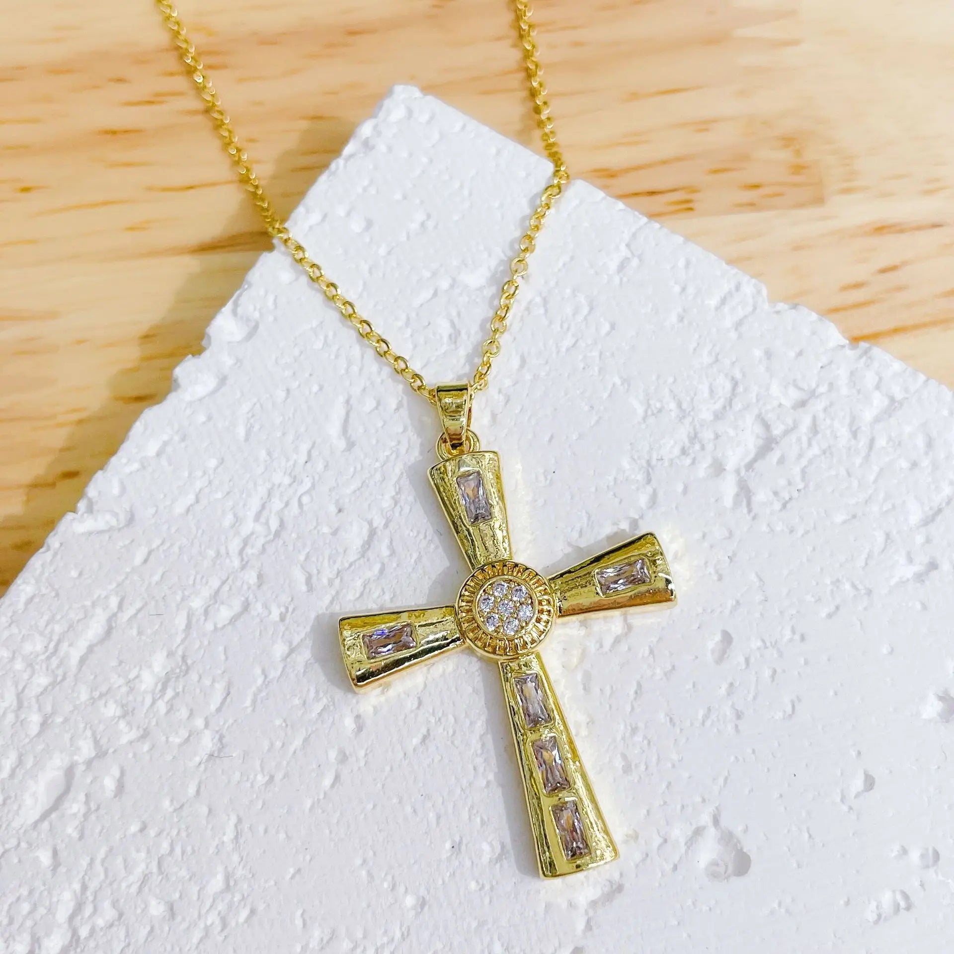 Zircon Cross Shiny Pendant Stainless Steel Necklace