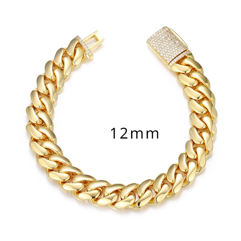 10-20mm Iced Out 5A Zircon Cuban Bracelet Plated 18k Gold Fine