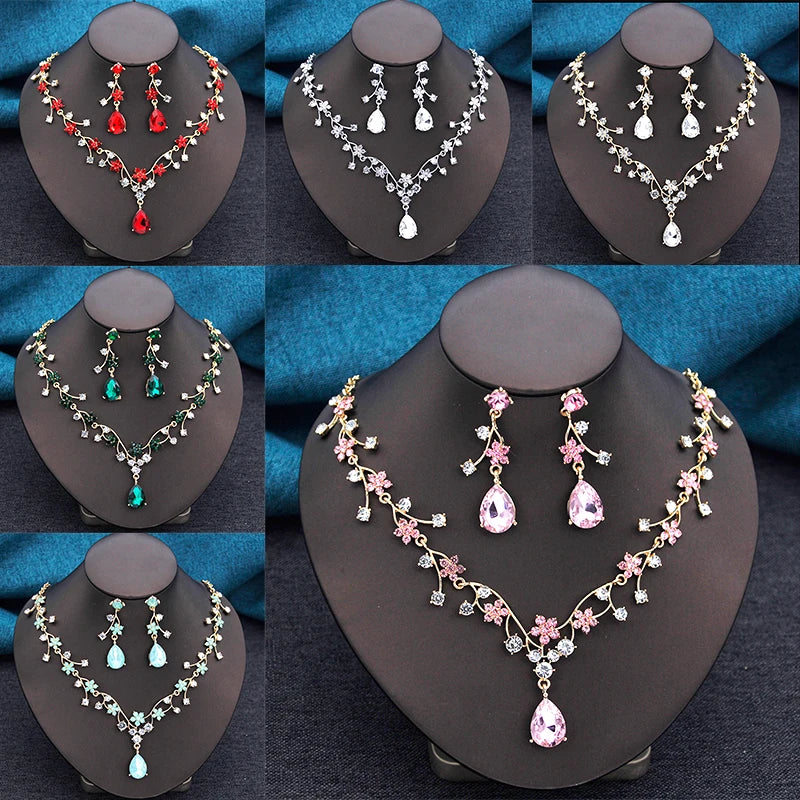 ELEGANT COLLAR 2 PCS SETS FLOWER NECKLACE AND EARRINGS