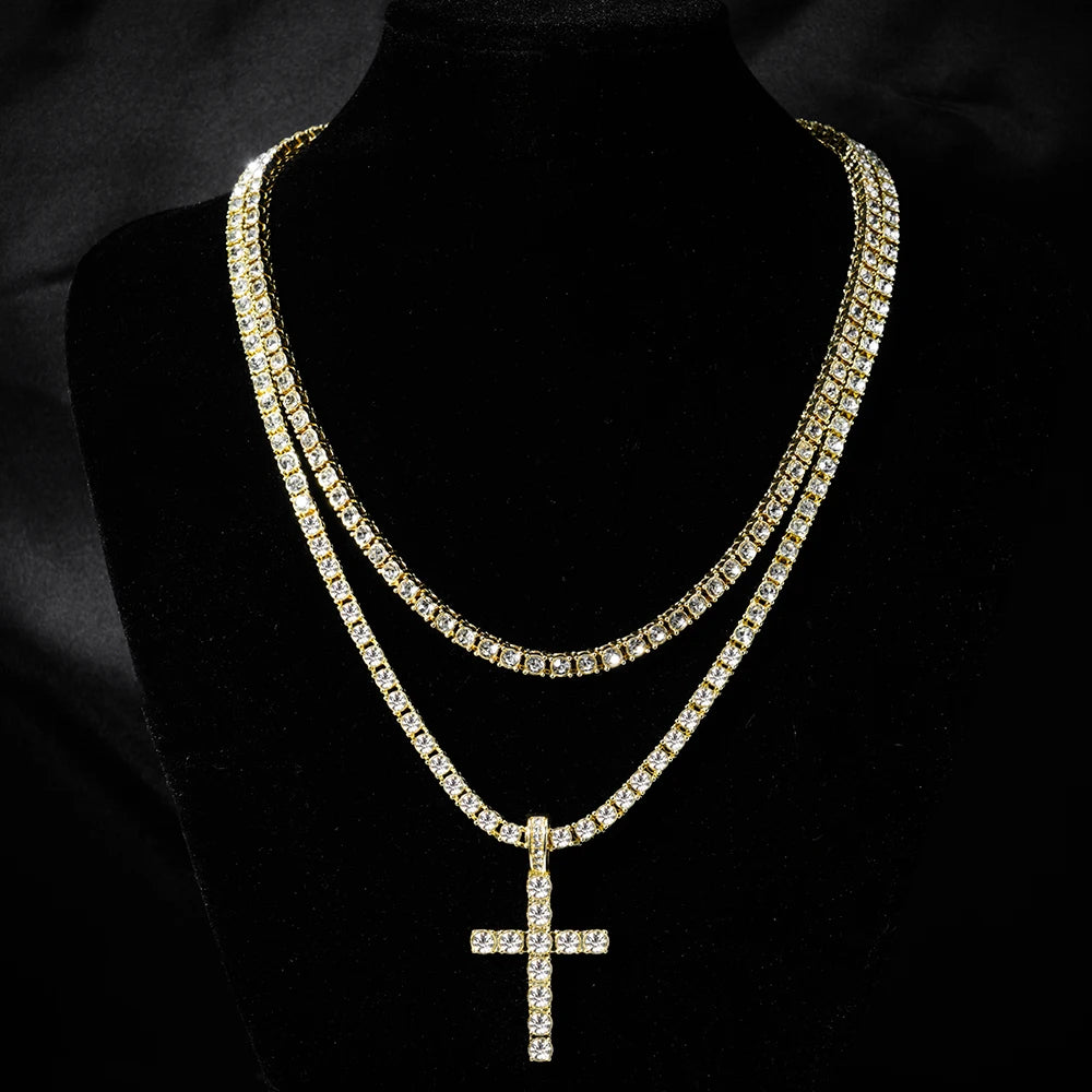 Out Cross Pendant Necklace Strap 4mm Zircon
