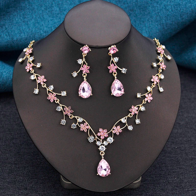 ELEGANT COLLAR 2 PCS SETS FLOWER NECKLACE AND EARRINGS