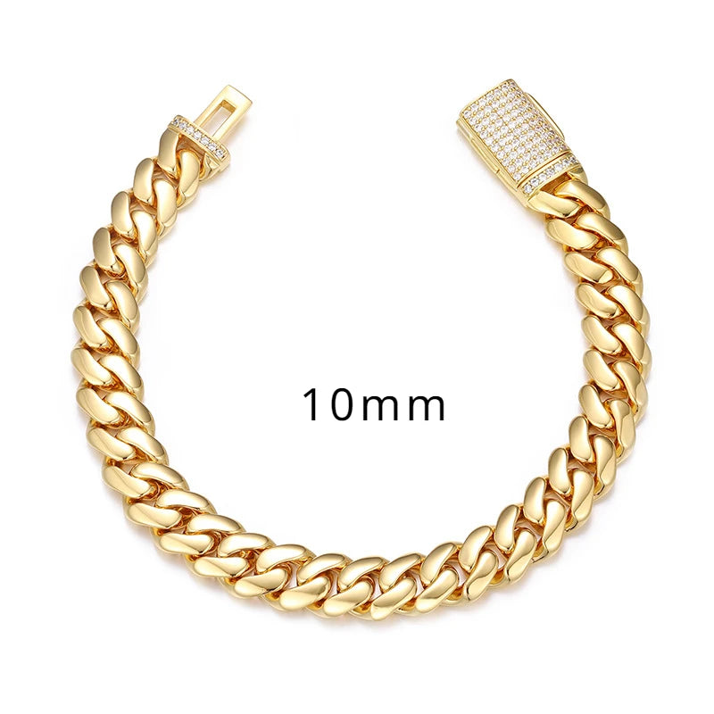 10-20mm Iced Out 5A Zircon Cuban Bracelet Plated 18k Gold Fine