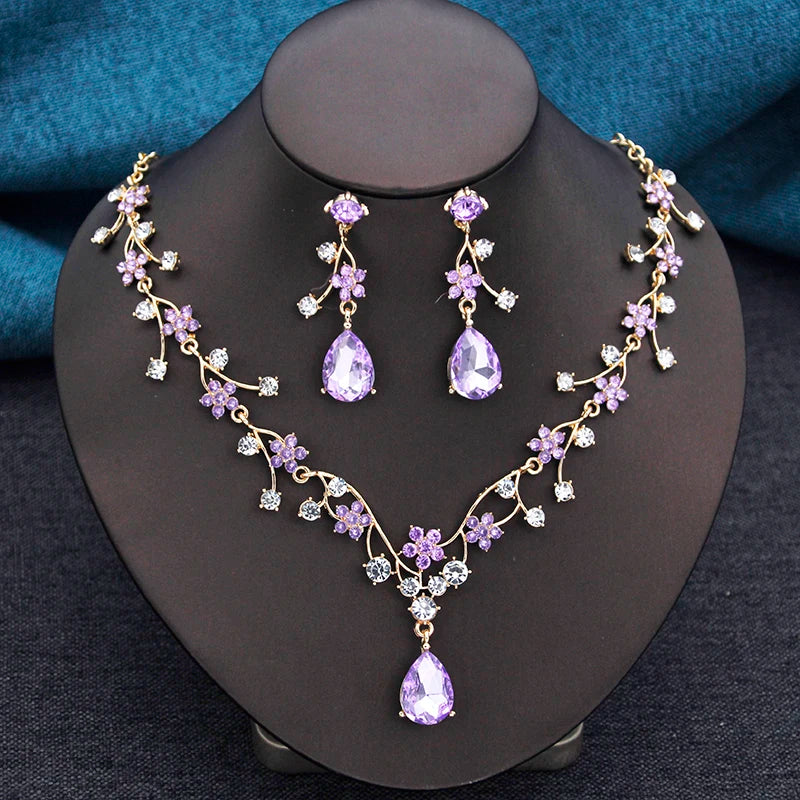 ELEGANT COLLAR 2 PCS SETS FLOWER NECKLACE AND EARRINGS