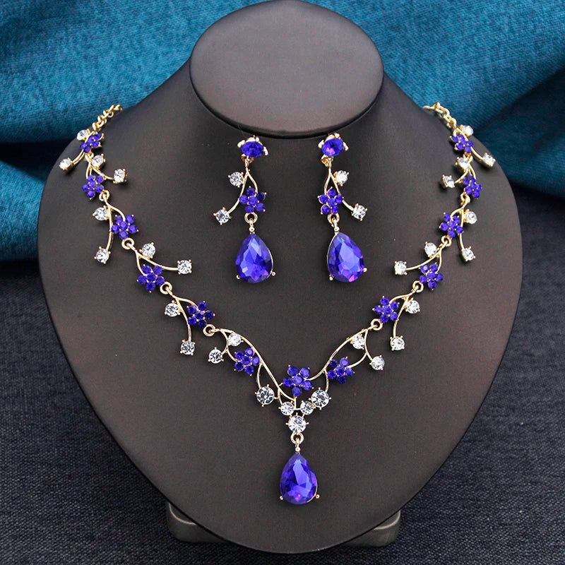 ELEGANT COLLAR 2 PCS SETS FLOWER NECKLACE AND EARRINGS