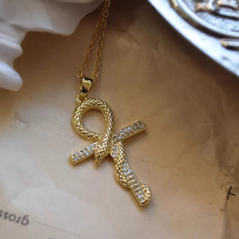 Zircon Cross Shiny Pendant Stainless Steel Necklace