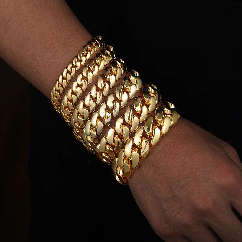 10-20mm Iced Out 5A Zircon Cuban Bracelet Plated 18k Gold Fine